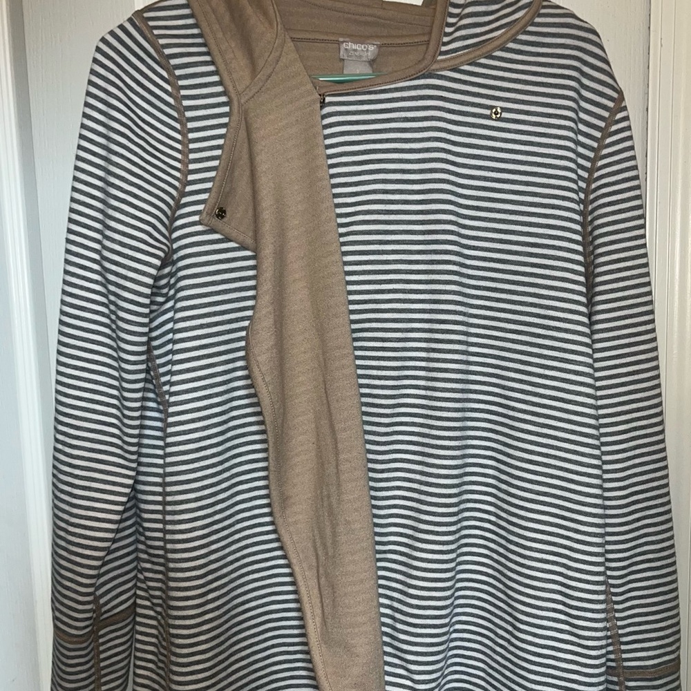 Chico's Striped Hooded Jacket w/Tank Top